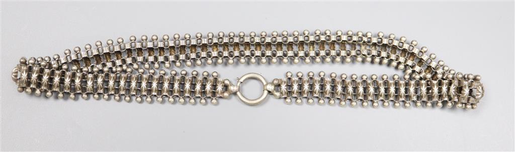 An early to mid 20th century white metal fancy fringe necklace, 40cm, 33.8 grams.